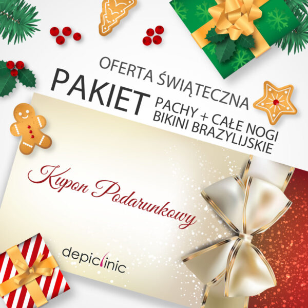 BON Świąteczny - Depilacja Laserowa 3 x Pakiet Świąteczny (pachy + całe nogi + bikini brazylijskie)